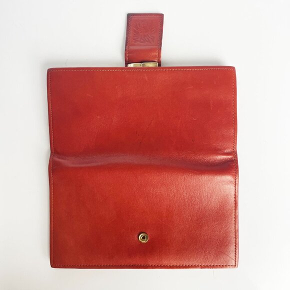 Vintage Anne Klein Wallet Checkbook Holder Bifold Rust Leather Kiss Lock - Picture 8 of 11